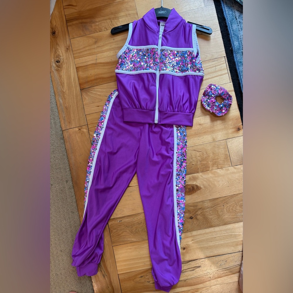 A Wish Come True Kids Dance Costume - Purple with Multicolor Sequins